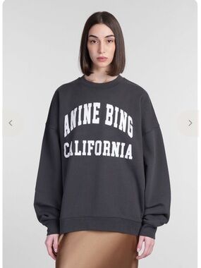 Anine Bing Black Crewneck Sweatshirt with White Logo